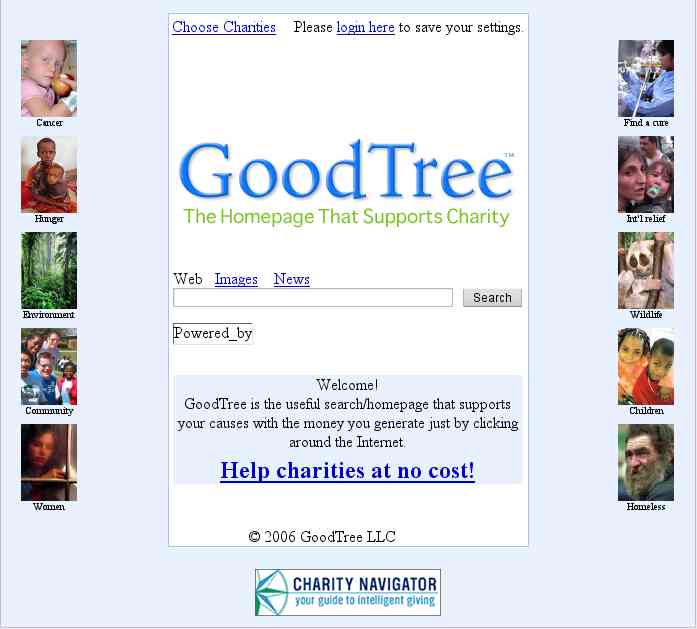 screen shot of GoodTree home page on Opera